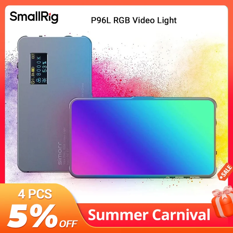 

SmallRig P96L RGB Video Light, Portable LED Camera Light Full Color Fill Light CRI 96+ Rechargeable LED DSLR Lighting