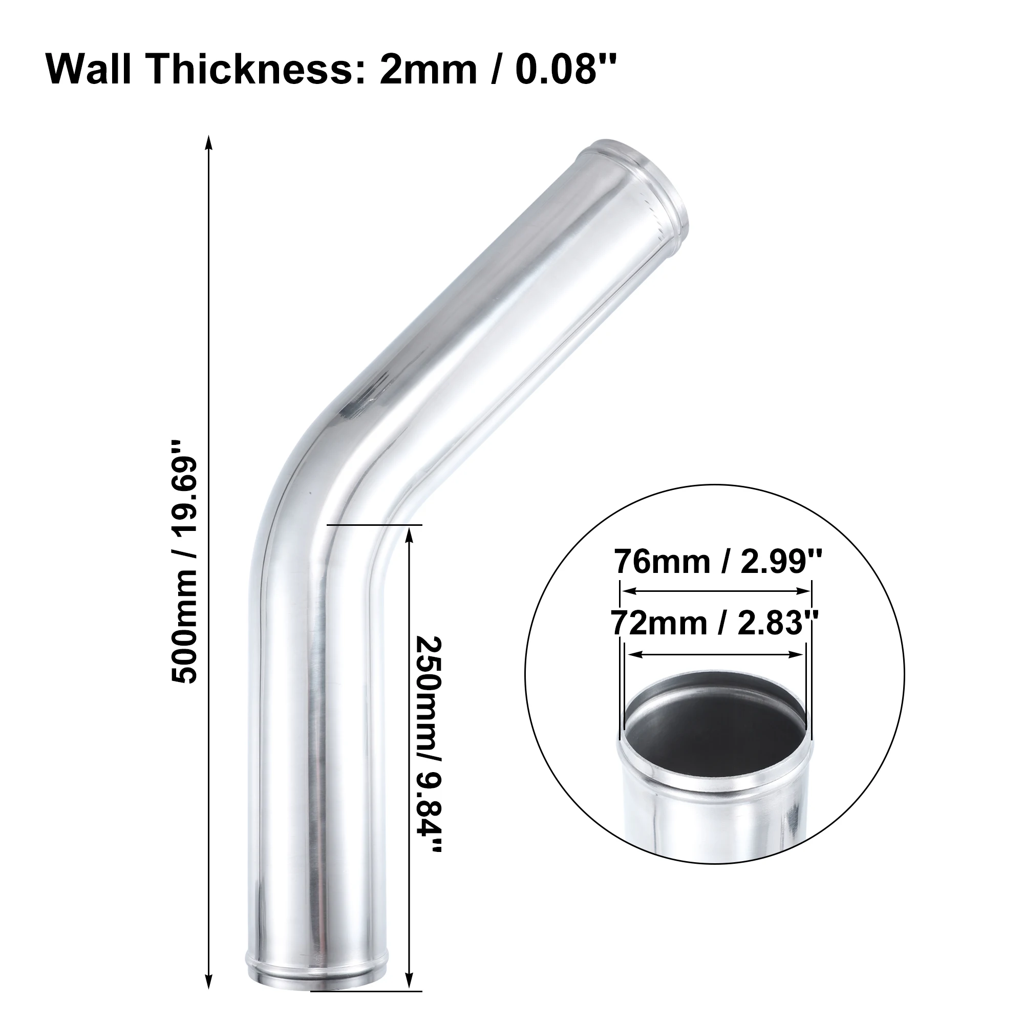 Intercooler pipe UXCELL 45 Degree Intercooler Pipe 63mm 70mm 76mm OD 300mm 500mm Long Aluminum Alloy Tube Air Intake Tube
