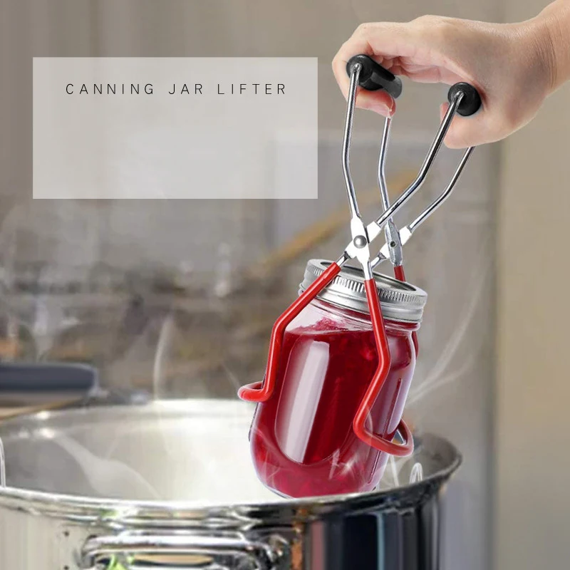 Canning Jar Lifter Tong Stainless Steel Can Tong Clip With Grip Handle Heat Resistance Anti-Clip Glass Bottle Holder KitchenTool 3
