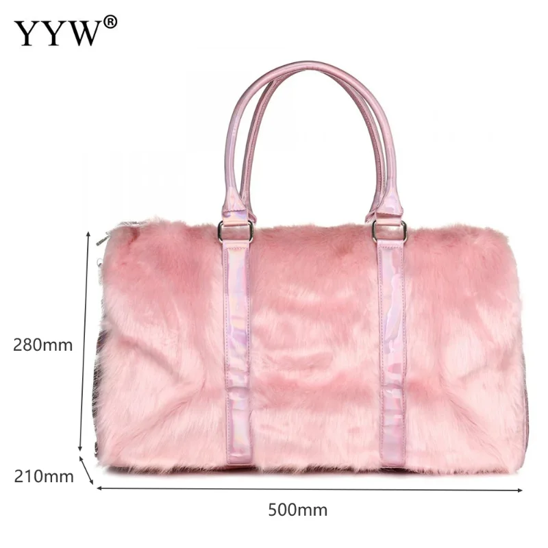 Blue Travel Duffel Bags Fur Handbag For Women Travel Bag Large Capacity Crossbody Bag Shoulder Bags Noble Tote Bolsa Mujer