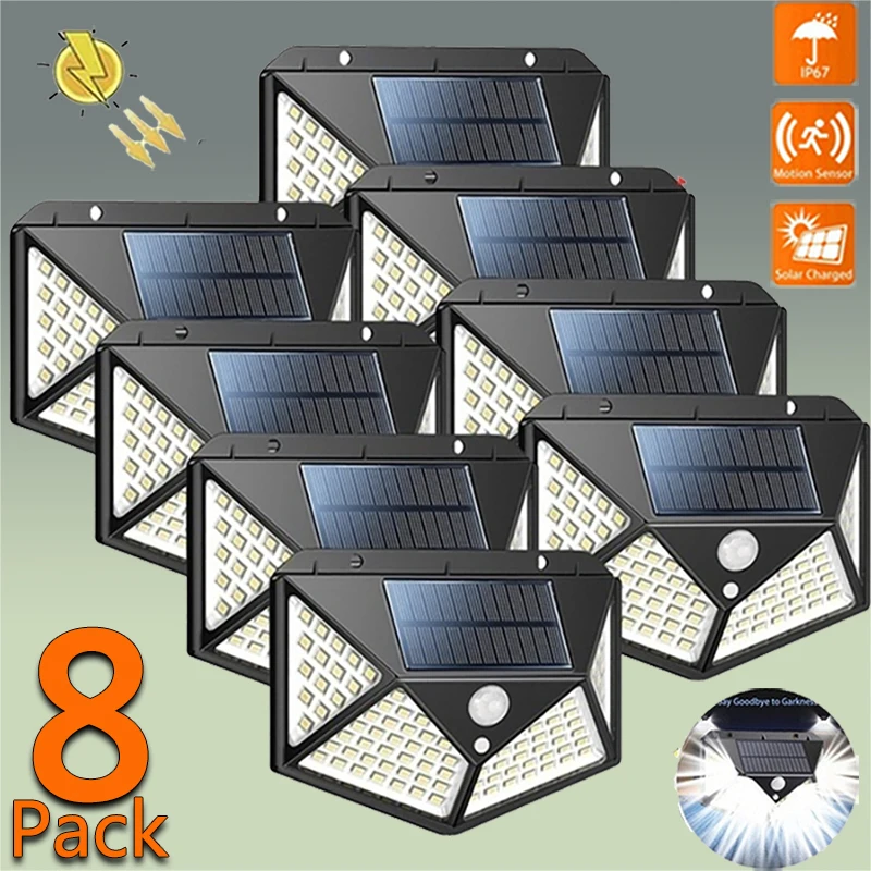 2/4/6/8Pcs 100 LED Solar Wall Lights Outdoor Solar Lamp PIR Motion Sensor Solar Powered Sunlight Street Light for Garden Light 8pcs set tv led backlight bar light strip innotek drt 3 0 42 a b type rev01 for lig42lb lc420due 42lb582t tb 42lx330c ca