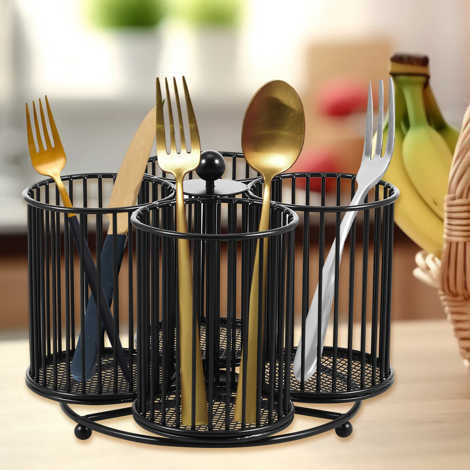 Metal Utensil Caddy Rotating Cutlery Holder