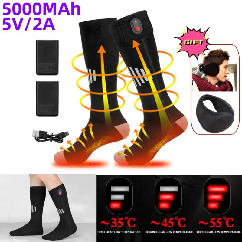 

Зимние носки с подогревом, перезаряжаемые носки с подогревом для USB 5000 мАч, теплые уличные теплые сапоги с подогревом для снегохода, зимних лыж