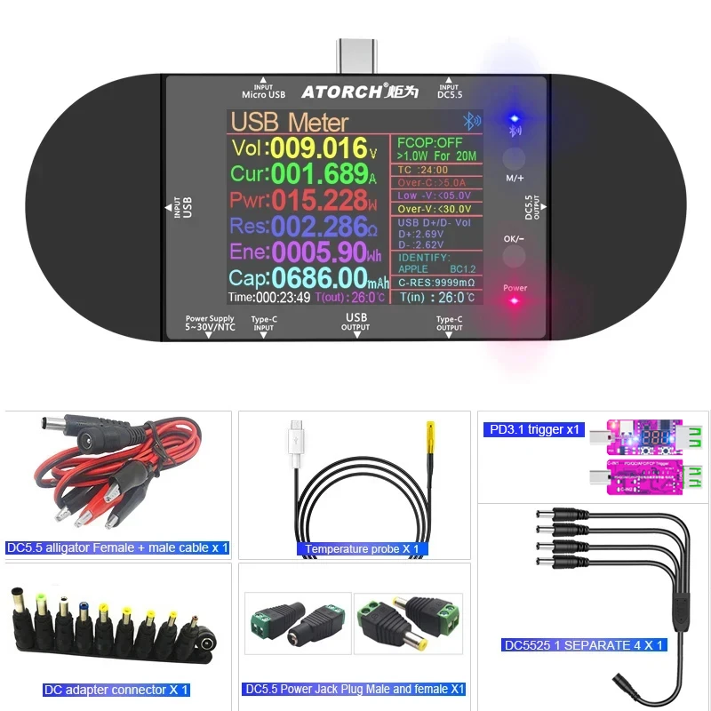 UD24 DC USB Tester Typ-C Digitaler Voltmeter Amperemeter Powerbank Spannungsdetektor Voltmeter für HuaWei XiaoMi PD Schnellladung