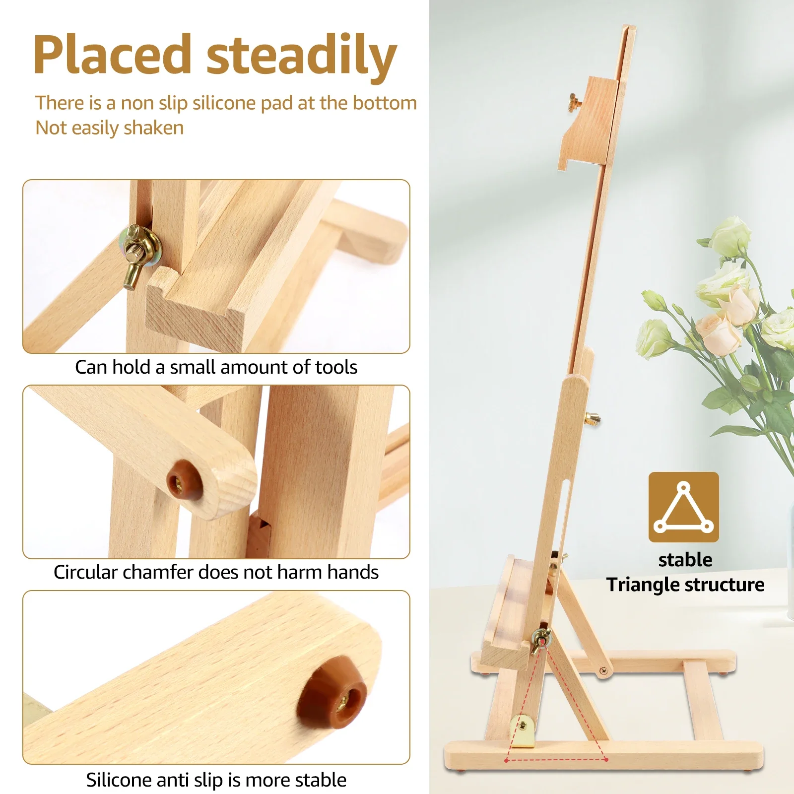 Desktop Art Easel Foldable Tabletop Easel Stand Height and Angle Adjustable Wooden Small Portable Mini Desktop for
