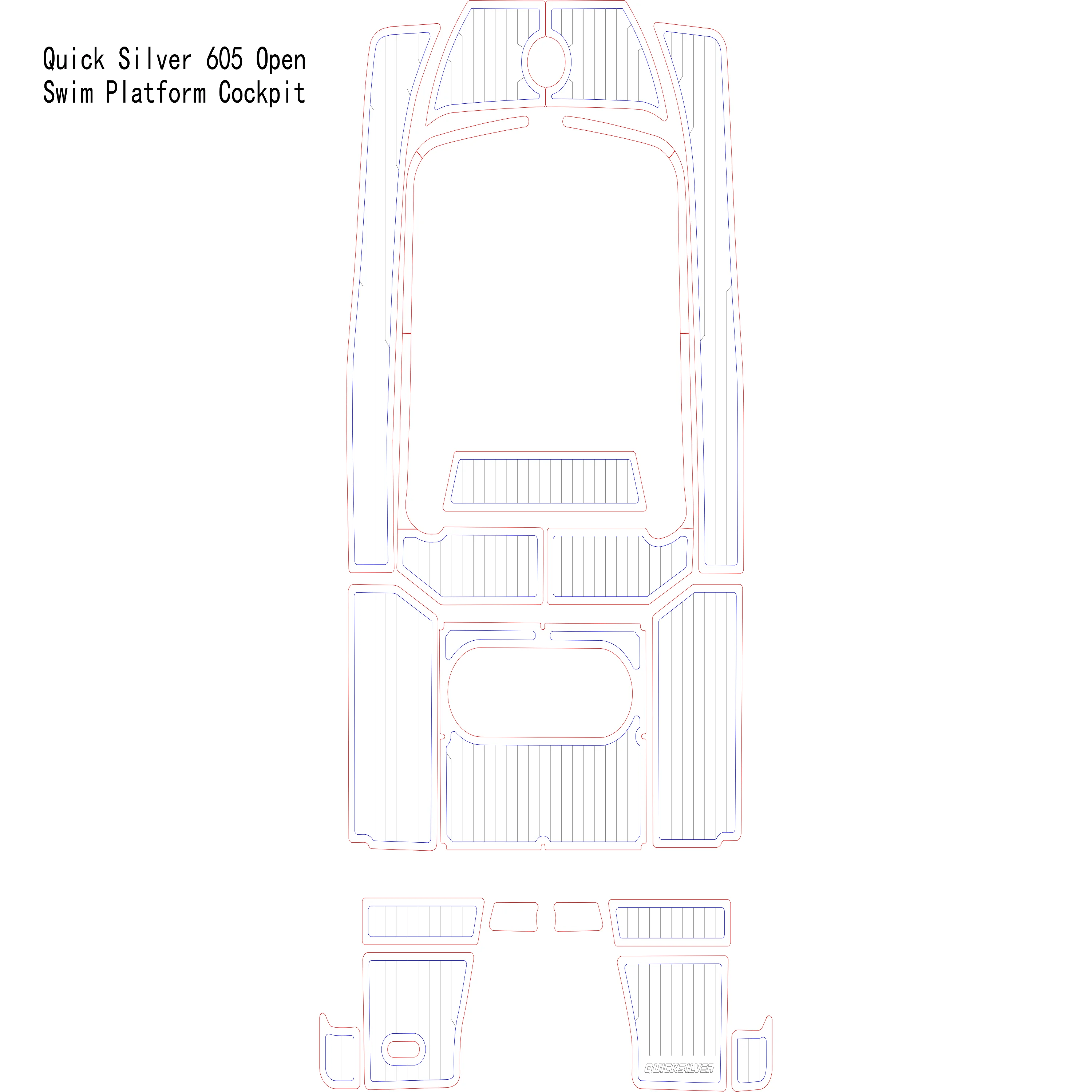 Quick Silver 605 Open Swim Platform Cockpit Boat EVA Faux Teak Deck Floor Pad Seadek MarineMat Gatorstep Style Self Adhesive swim