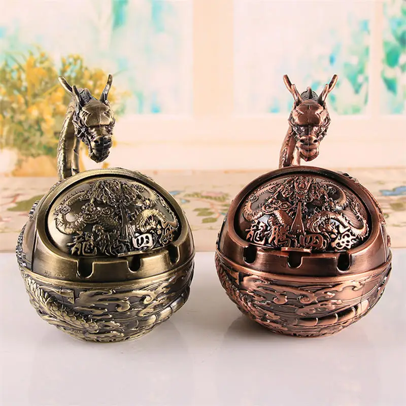 Chinese Dragon Horse Retro Ashtray With Lid Home Office Accessories Portable Animal Style Ashtray Decoration for Boyfriend Gifts