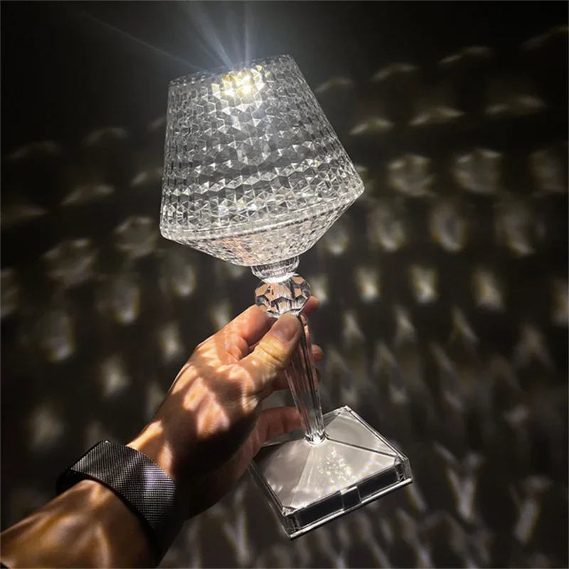 LED Dimond Crystal Table Lamp Wine Cup Shape 3/16 Color Light USB Power Rechargeable Dimmable Night Light Desk Bedroom table lamp led night lamp