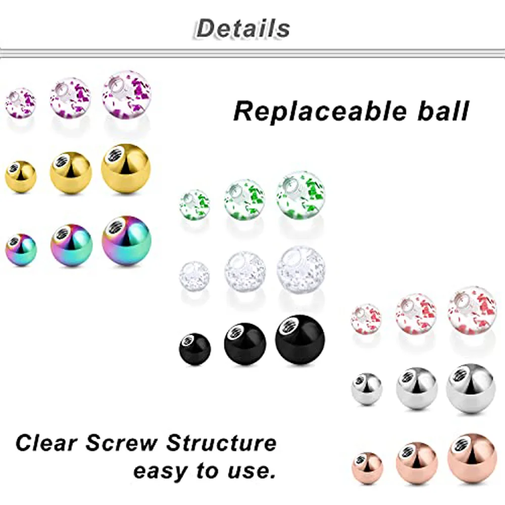 12 Pcs Piercing Balls 3mm 5mm 8mm 16G 14g Surgical Steel Externally Threaded Replacement Balls Piercing Barbell Parts piercing jewelry body piercing jewelry body jewelry