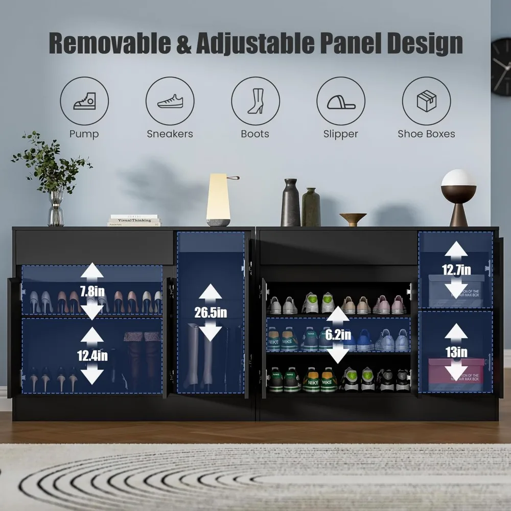 Shoe Cabinet Storage with 3 Doors,Freestanding Shoe Cabinet with Drawer & Adjustable Shelves, Wooden Shoe Organizer for Entryway 3