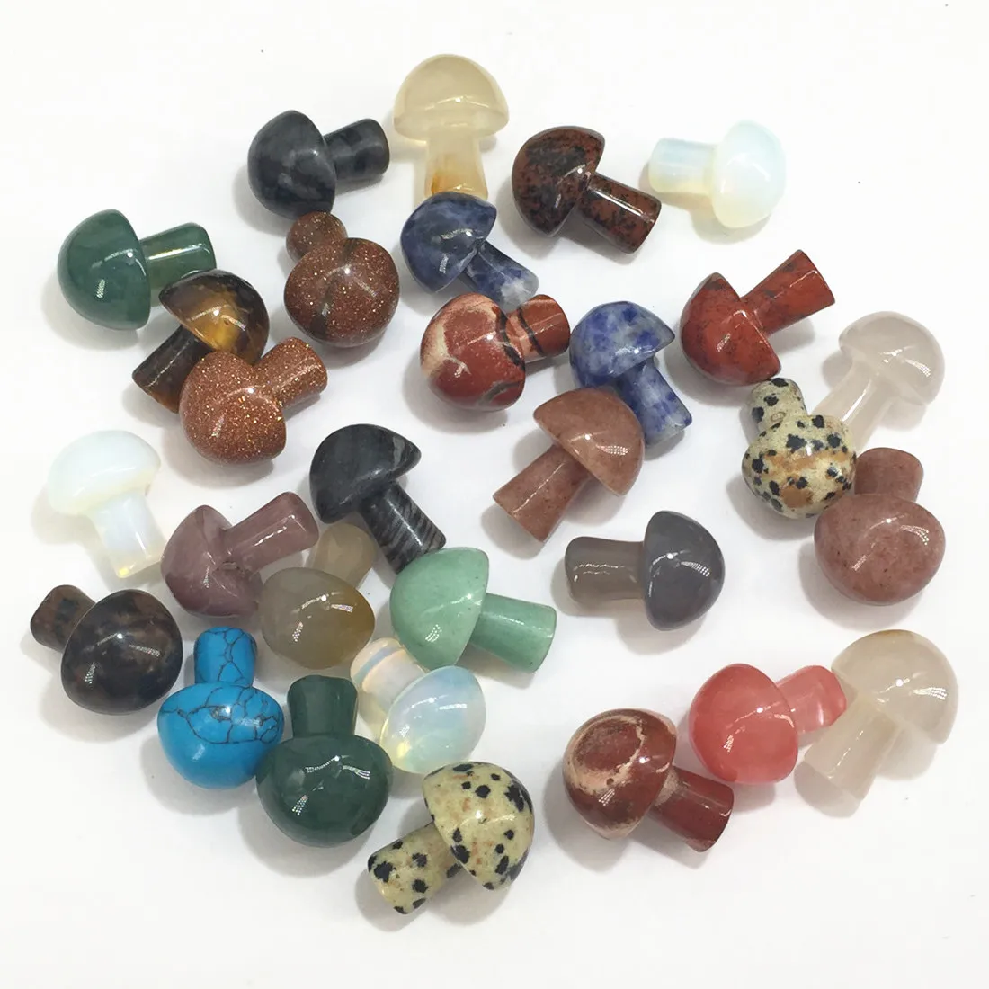 2CM Mini Mushroom Statue Natural Stones Carved Ornament Rose Quartz Healing Crystal Gift Room Ornament Fish Tank Decoration