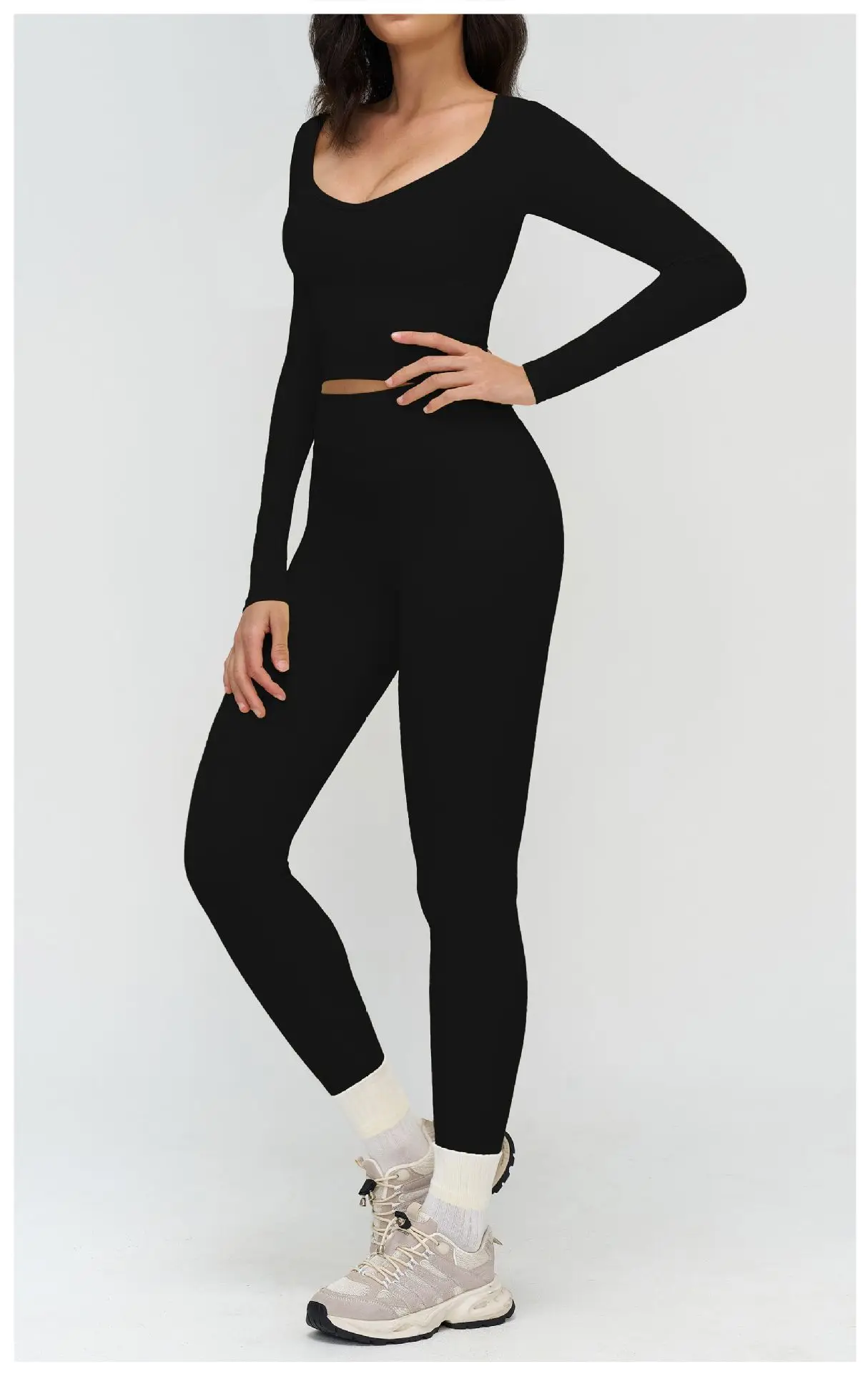 Haut Yoga Femme Manches Longues Col V