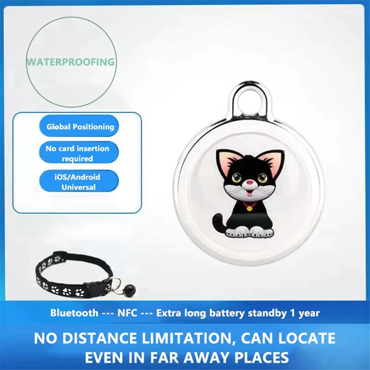 Pet Anti Lost GPS Tracker Bluetooth Smart Wearable Waterproof Locator Real-Time Tracking Collar Find Device,Cat