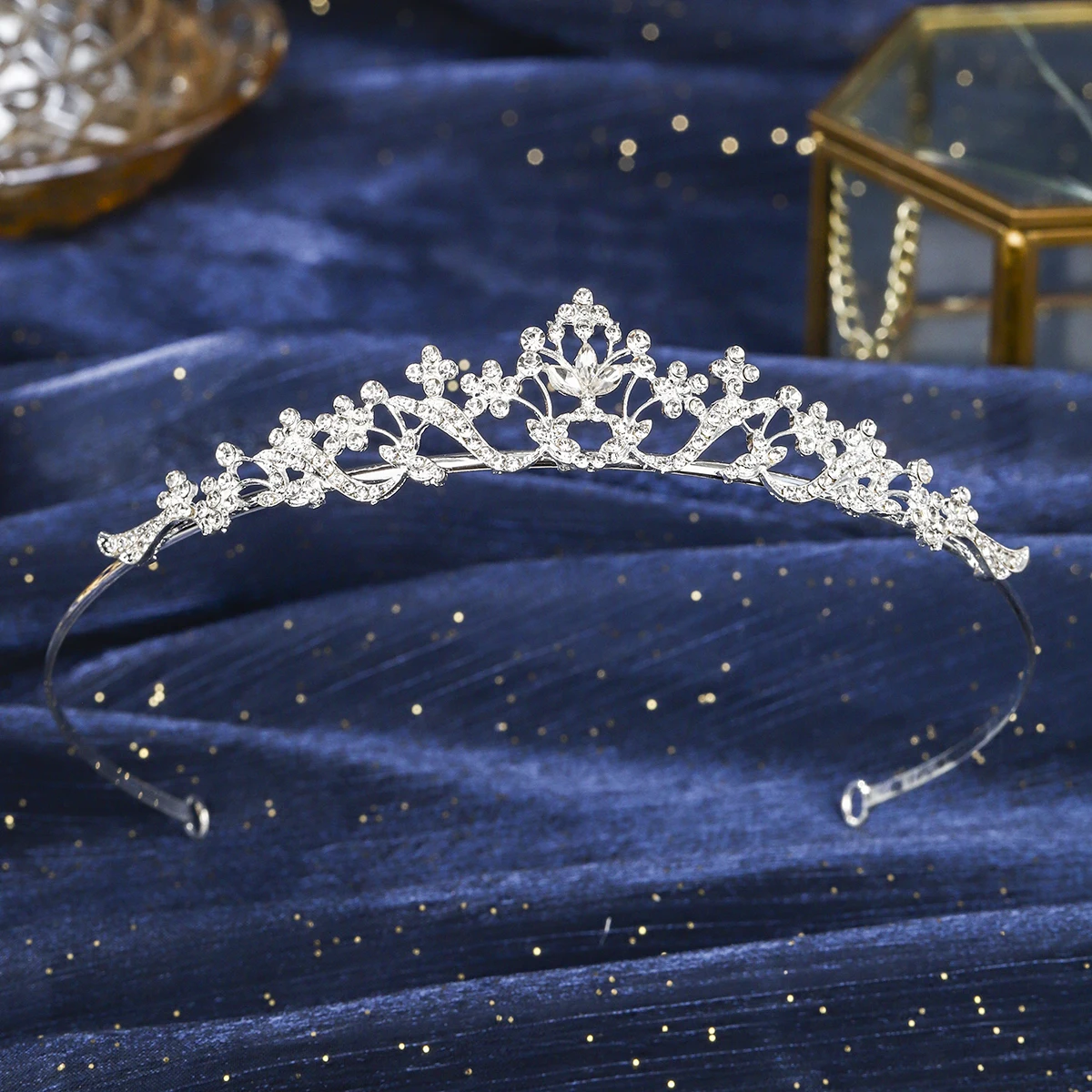Silber Luxus Perle Damen Krone Zarte Strass Blume Tiara Haarband Urlaub Party Schmuck Haarschmuck Als Geschenk