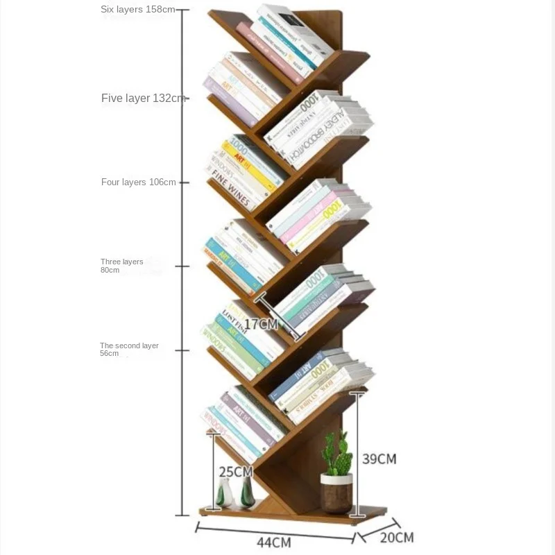 Realife Solid Wood Floor Standing Bookshelf Multi-layer Shelf Space Saving Storage Shelf Living Room Tree Shaped Bookshelf