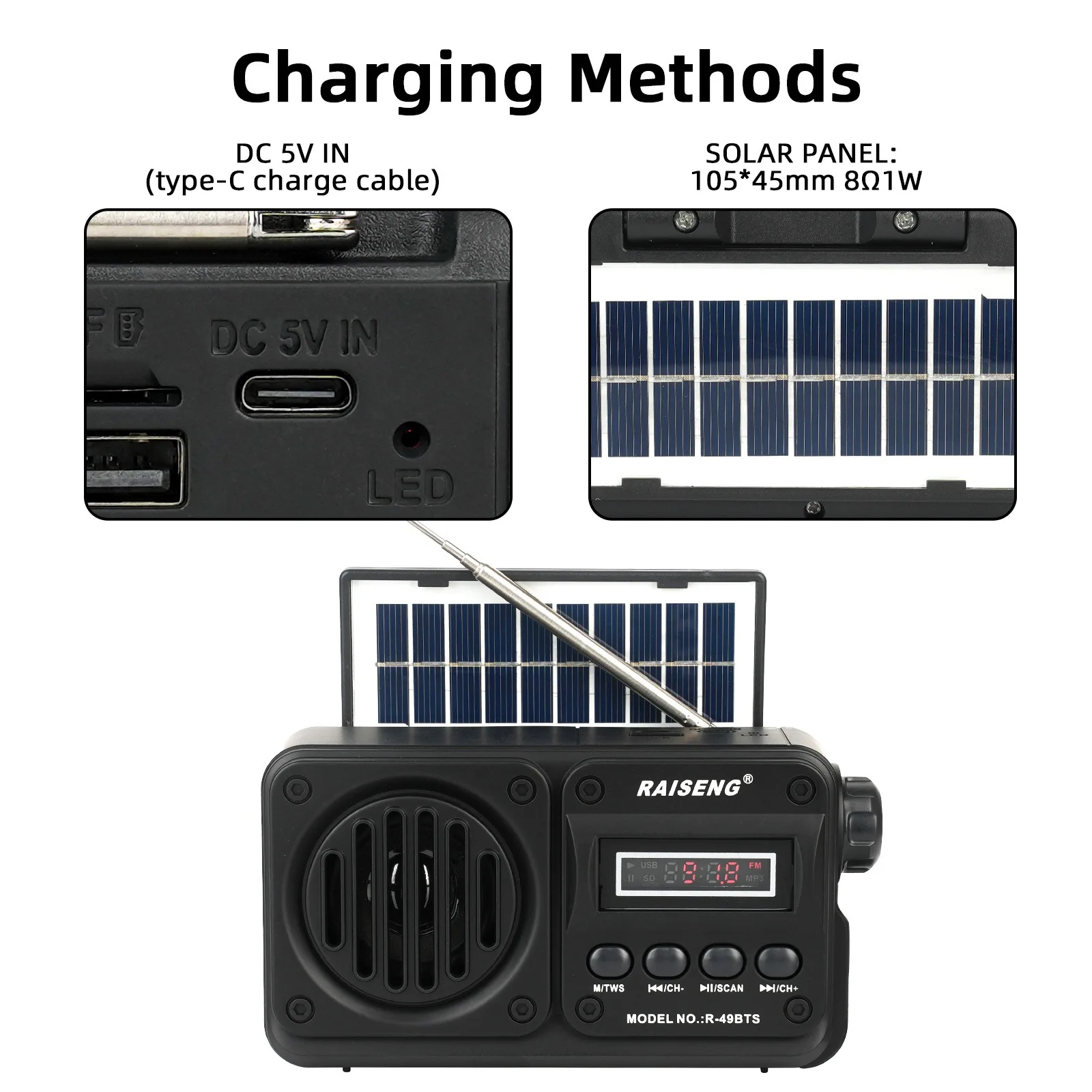 Emergency Solar Rechargeable Radio, Bass Card, High-quality Bluetooth Speaker, FM Automatic Search Radio