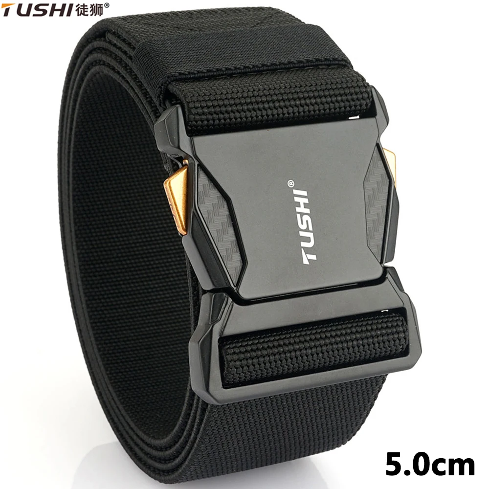 TUSHI 5,0 cm Unisex-elastischer Gürtel, harte Metallschnalle, Schnellverschluss, robustes Stretch-Nylon, militärischer taktischer Gürtel für Herren, lässiger Bund