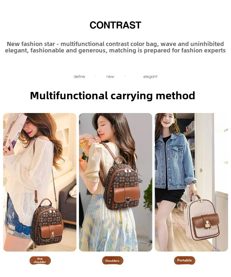 Rucksack Damentasche Feste Form Rucksack im koreanischen Stil Bedruckter Damen-Reiserucksack Große Kapazität Schultasche_voghion.com