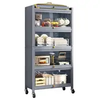 ตู้ครัวเหล็กคาร์บอนที่ทันสมัยหลายชั้นตู้เก็บของบ้านเตาอบไมโครเวฟอเนกประสงค์ชั้นวางของพร้อมประตูพลิก 3