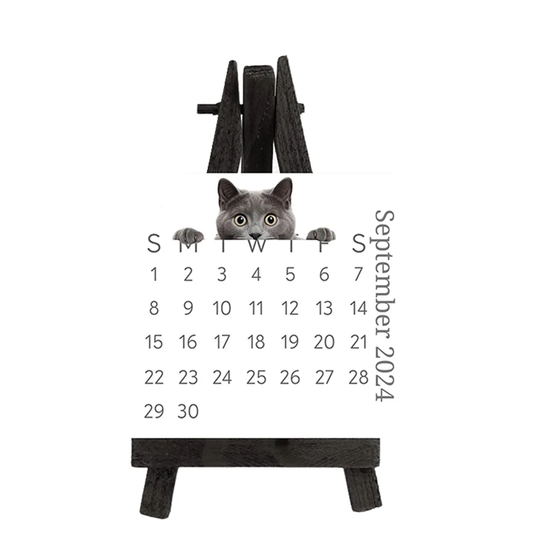 

Маленький стол Peeking Cat 2024 календарь-подставка для планшетов или настольных компьютеров-небольшой календарь с деревянной подставкой