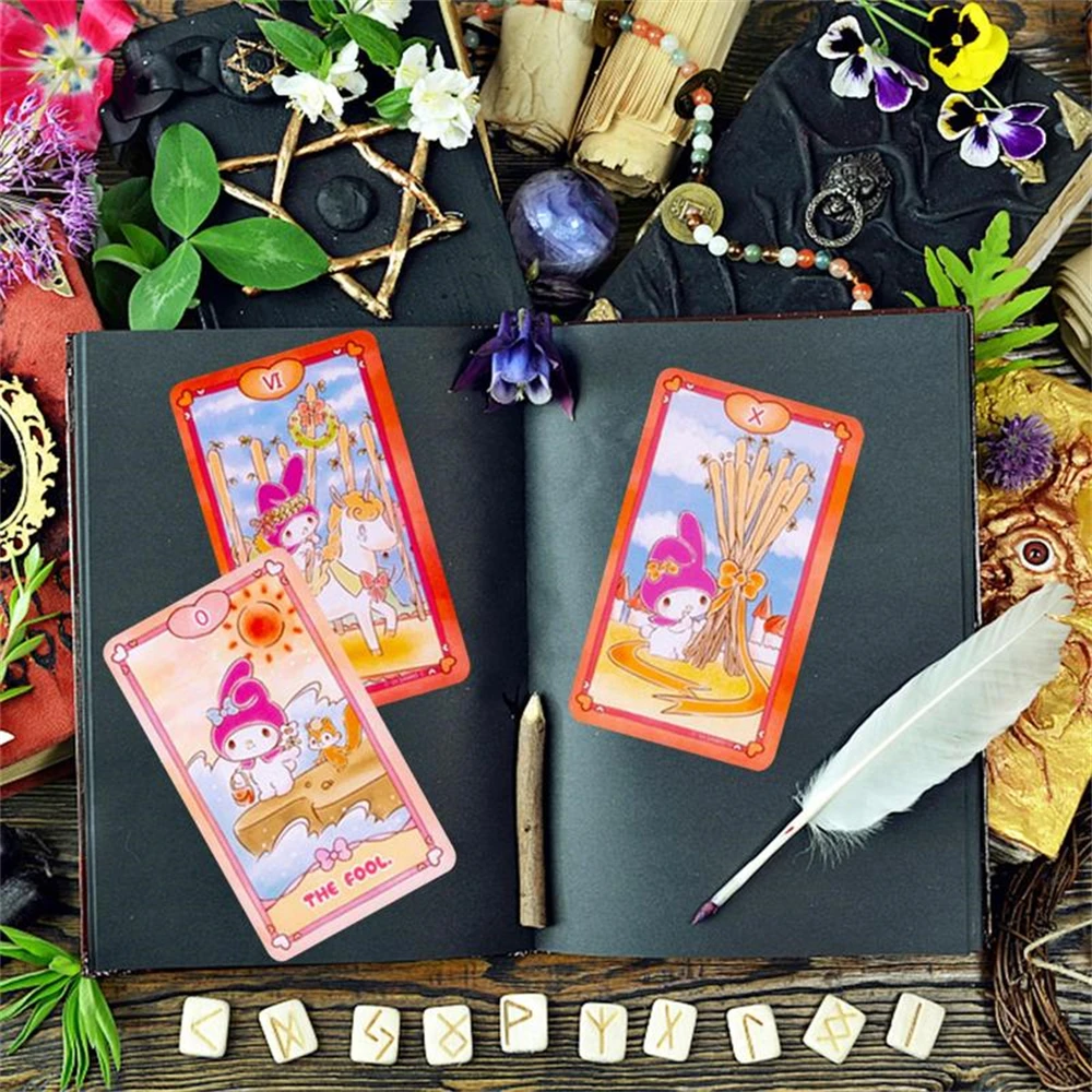 Tarot Kuromi Cinnamoroll Melody Cards Divination Star sign Hello Kitty Sanrio Melody 78 Cards Board Game Deck Oracle Card Party 2