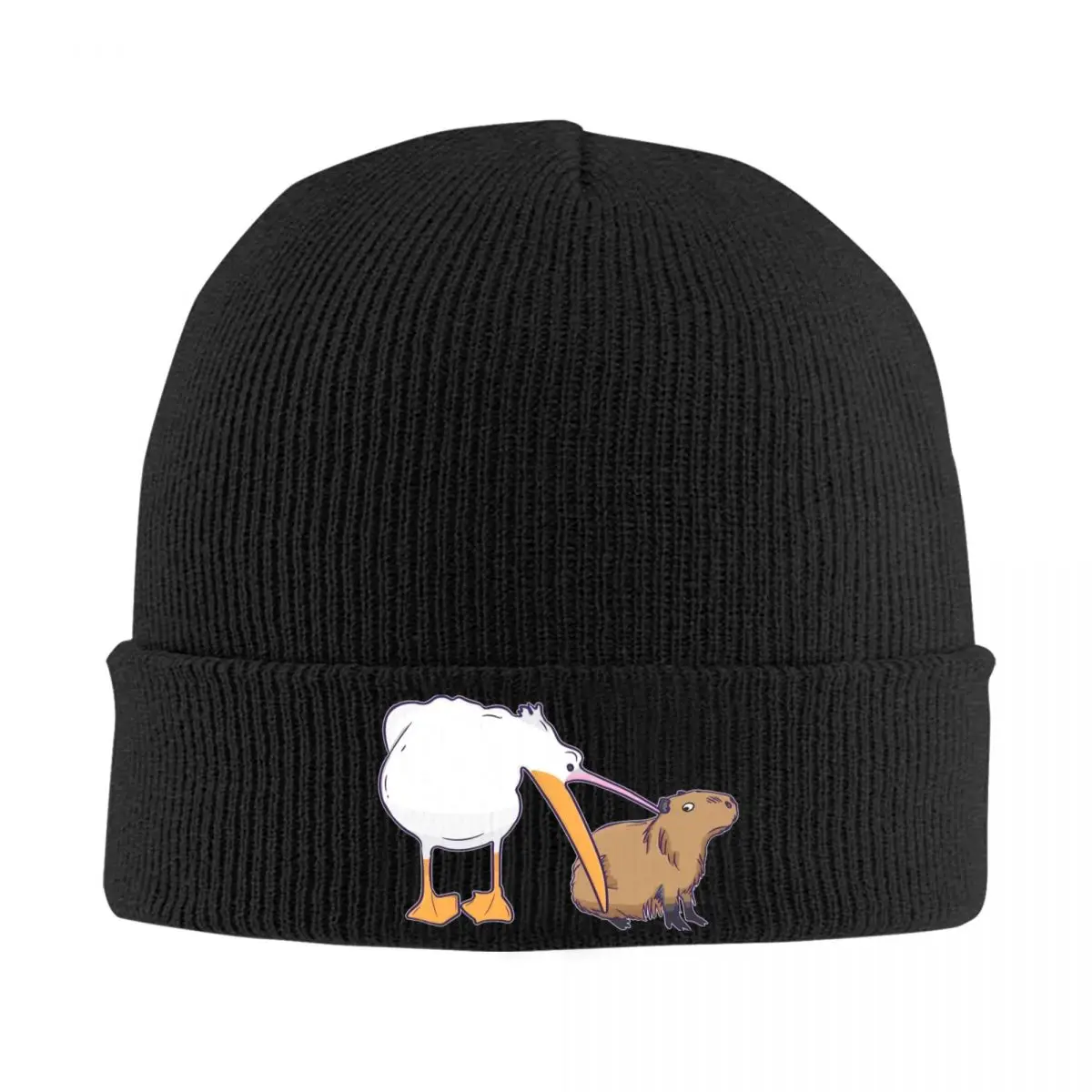 

Pelican And Capybara Knitted Caps for Women Men Beanies Winter Hats Acrylic Funny Cute Meme Warm Melon Cap
