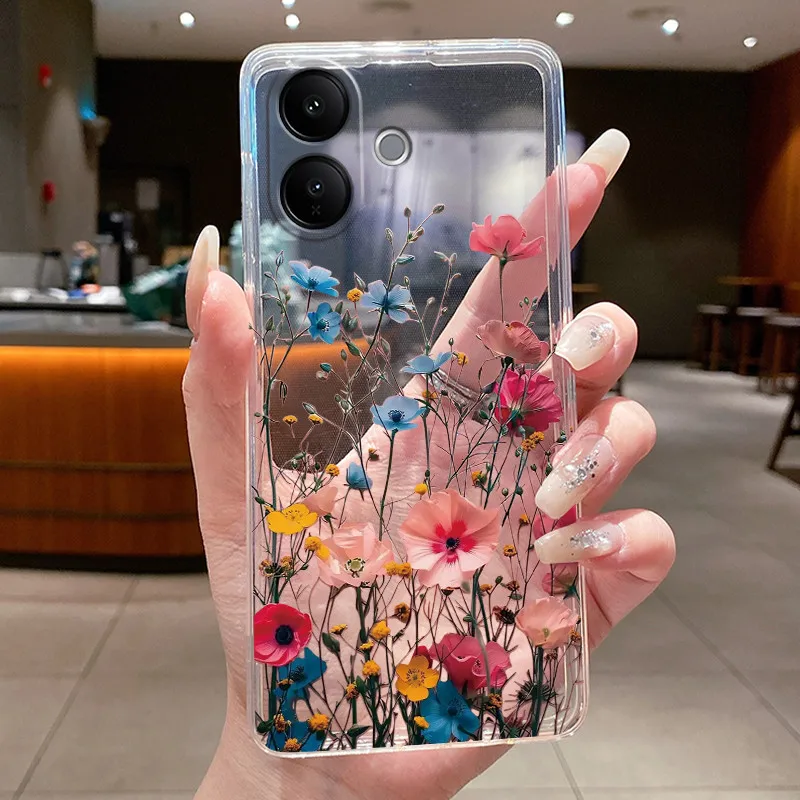 Floral Butterfly Bow Soft Transparent Phone Case - Silicone TPU Jelly Cover