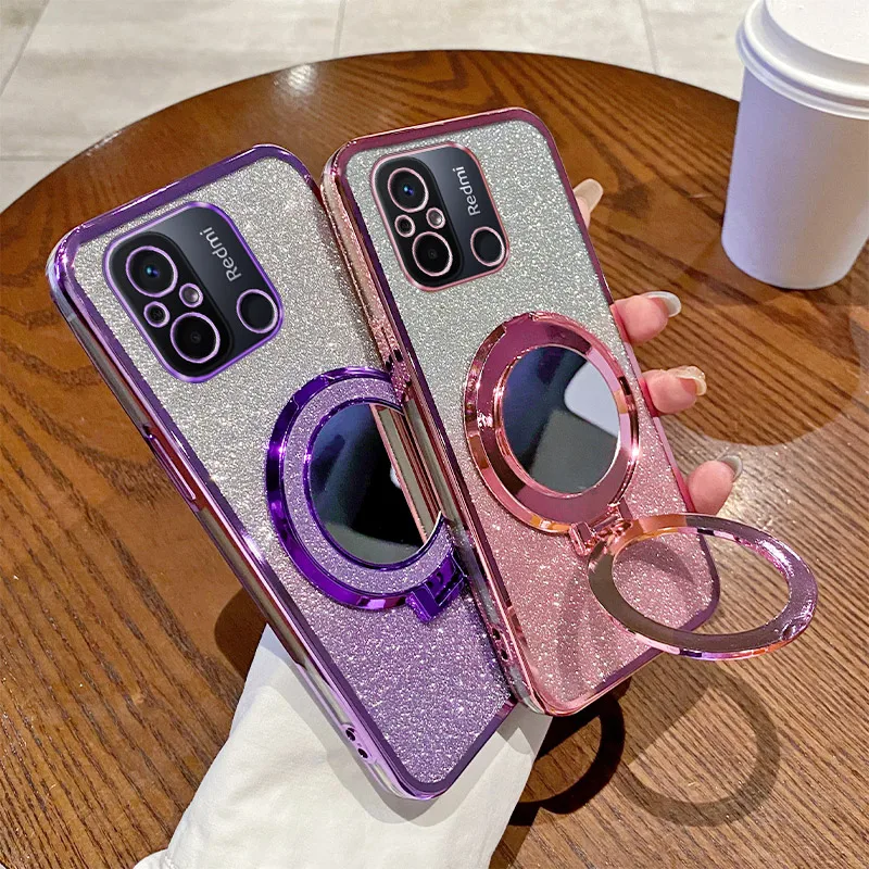 Mirror Magnetic Bracket Glitter Plating Soft Back Case