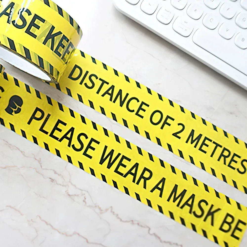 Warning Tape "THANK YOU,KEEP OUT,DO NOT ENTER,CAUTION,SAFE DISTANCE,WEAR A MASK" Alarm Words 48mm*25m Sticker Store School Hotel