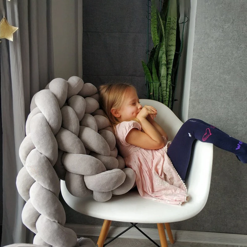 2M/3M Baby Bed Bumper Long Knotted Three-strand Braided Crib Anti-collision Bed Surround Newborns Bumper Circumference Protector crib bumper