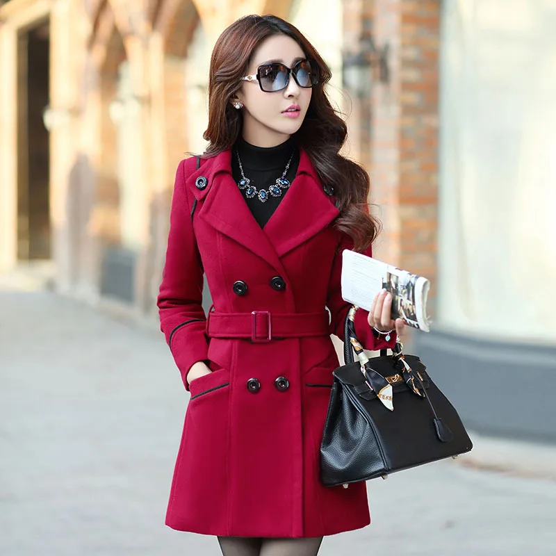 Autumn Winter Women Wool Coat 2022 Ladies Woolen Long Coat Female Fashion Slim-Fit Double-Breasted Jacket With Belt S-3Xl