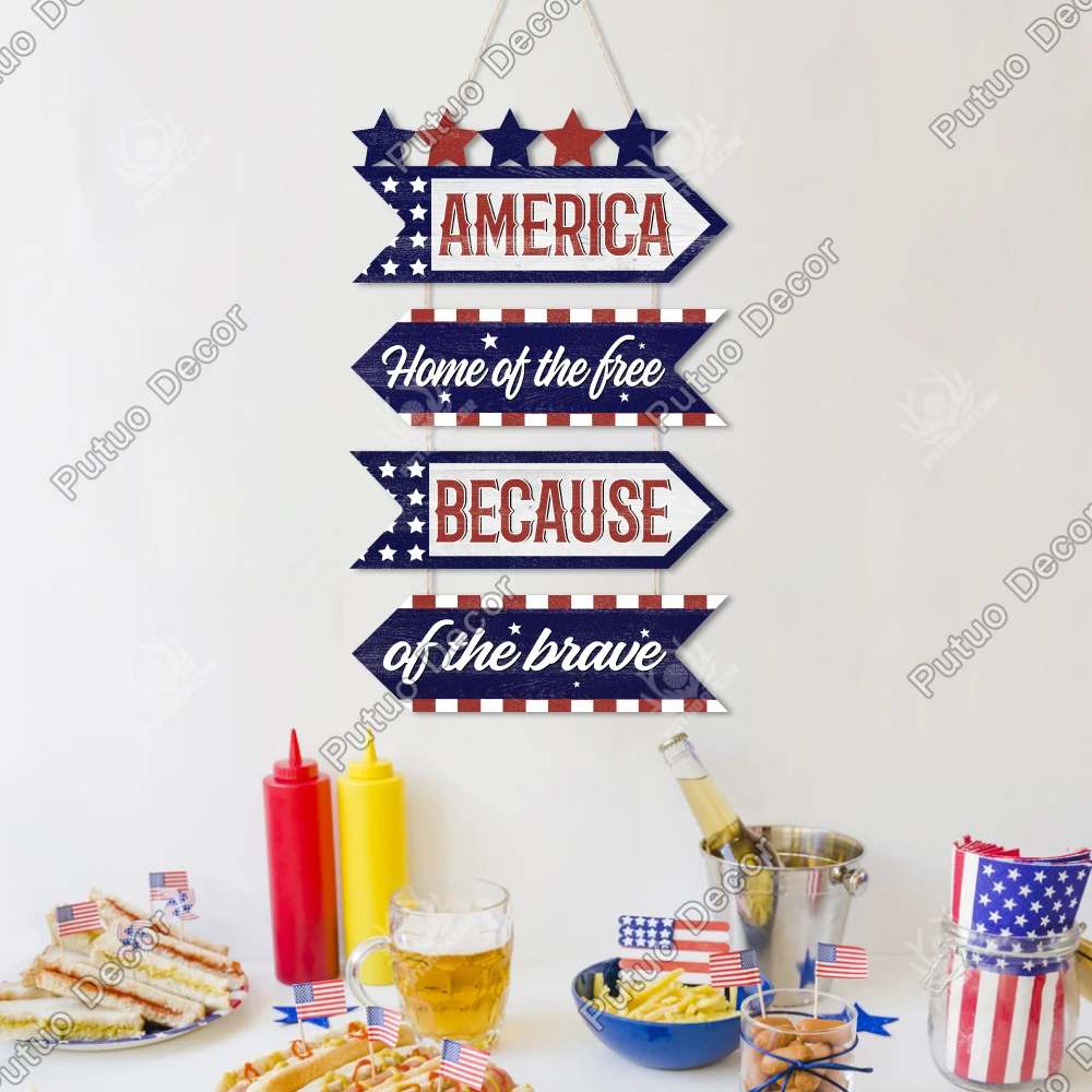 

Putuo Decor Arrows Shaped Wooden Hanging Sign, America , Wall Decor for Home Farmhouse Cafe Porch, Independence Day Gift