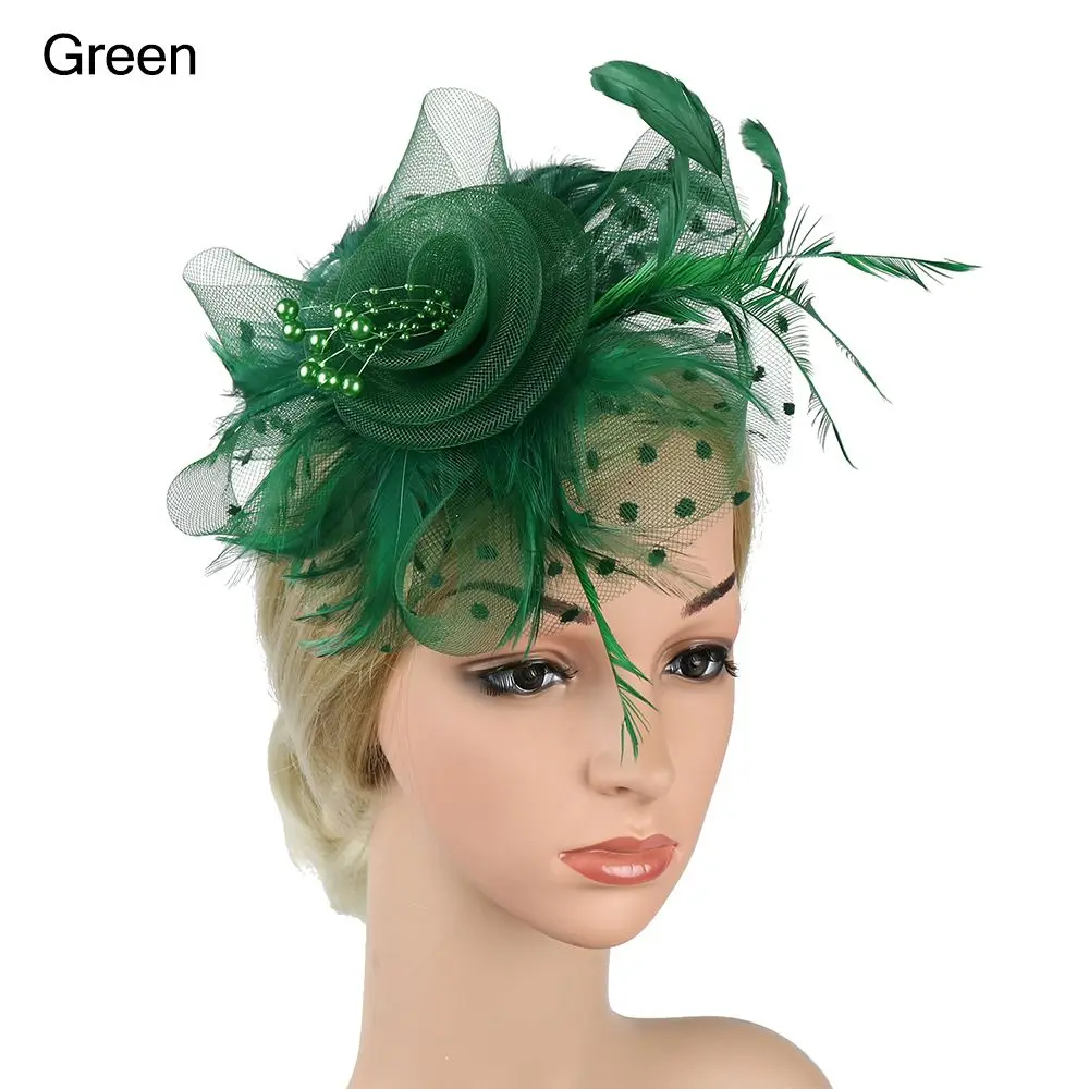 Elegant Women's Mesh Flower Feather Fascinator Headband and Hair Clip