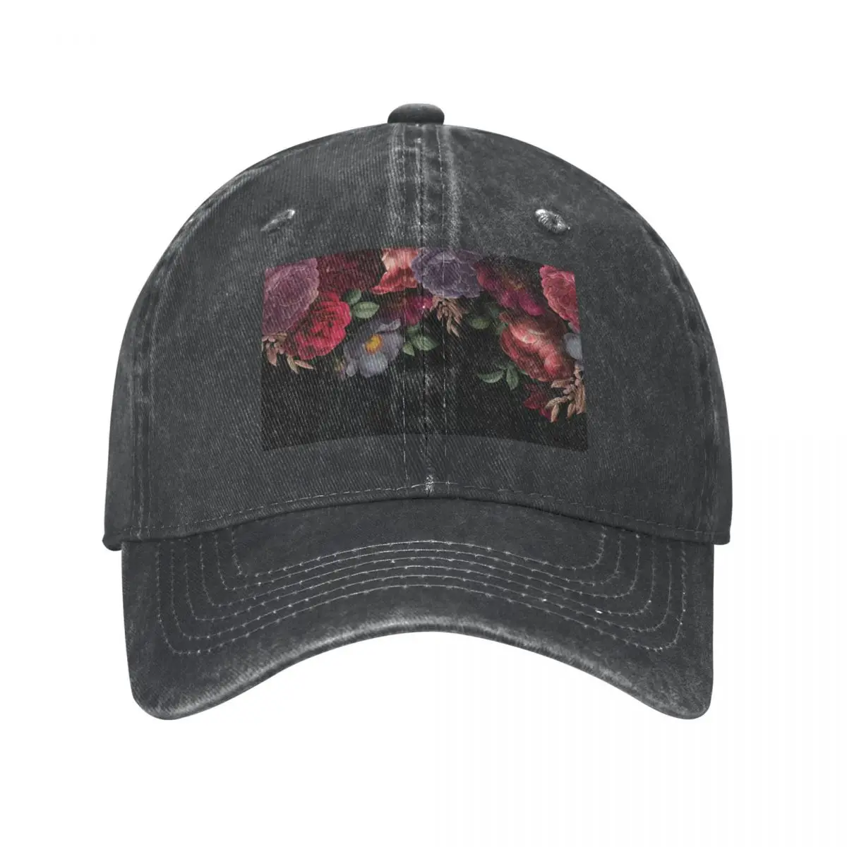 

Antique Botanical Night Watercolor Roses on Black Cap Cowboy Hat luxury brand hat Golf wear men Women's