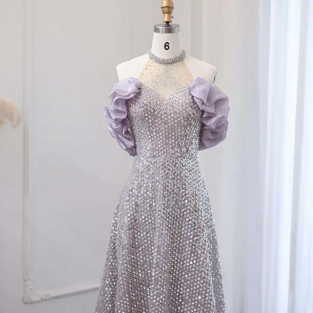 Sparkly Sequin Off Shoulder Purple Evening Dresses 2024 Elegant Crystal Formal Dress for Women Wedding Party 507 2