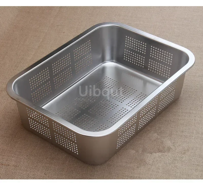 304 tray stainless steel Storage Trays leak plate hole Mesh Strainer Colander wash vegetable basin drying water filter basin lid 3