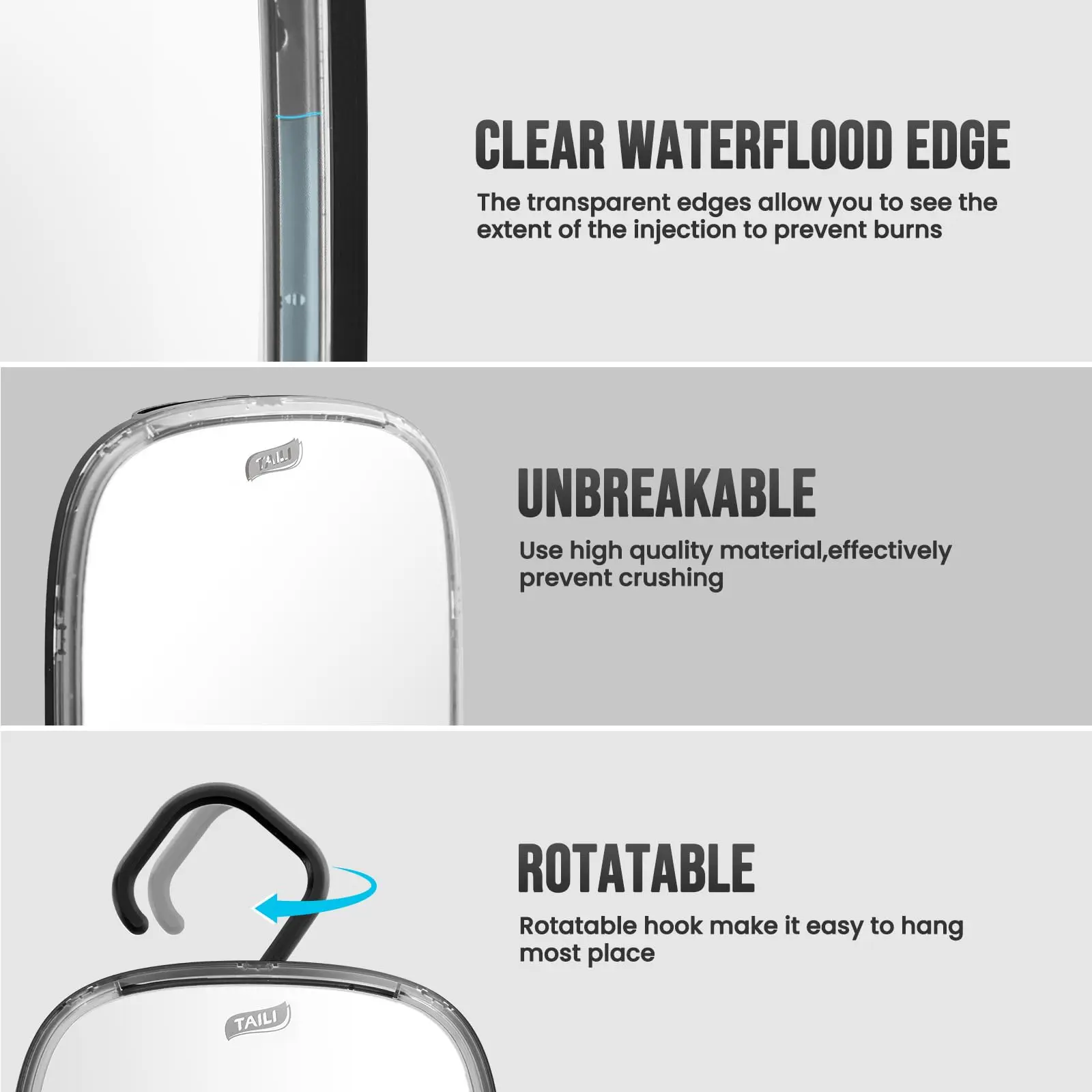 TAILI Fog-Free Shower Mirror for Shaving, Removable Bathroom Mirror for Wall Hanging for Travel, Camping, Shower Accessories 6