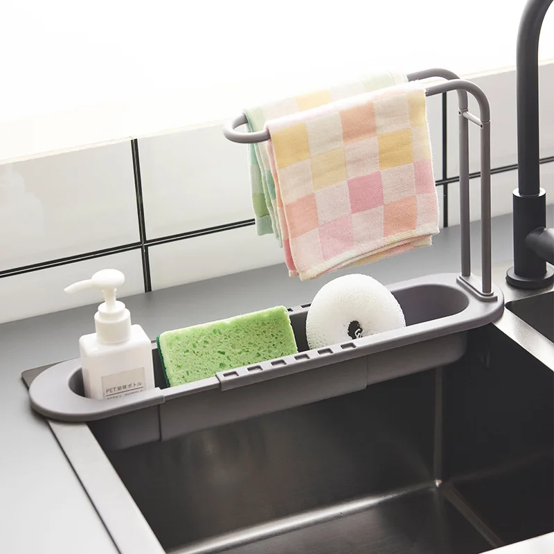 

Kitchen Telescopic Sink Shelf Drainer Rack Soap Sponge Holder Organizer Towel Rack Storage Basket Gadgets Kitchen Accessories