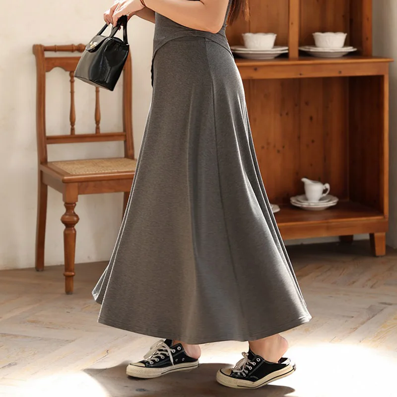 Plus Size Women's Long Skirt Premium High Waist Modal Umbrella Skirt Elegant Elastic OL French Autumn 2025
