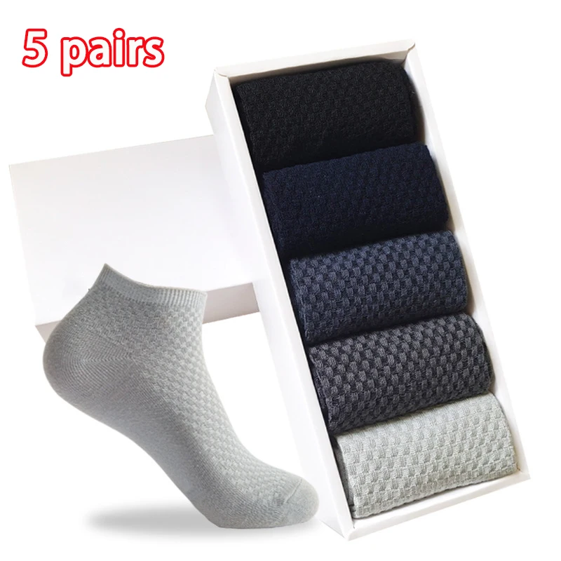 

5Pairs/lot Men's Socks Bamboo Fiber Short High Quality Ankle Socks Breathable Male Soft Business Socks Invisible Gifts for Man