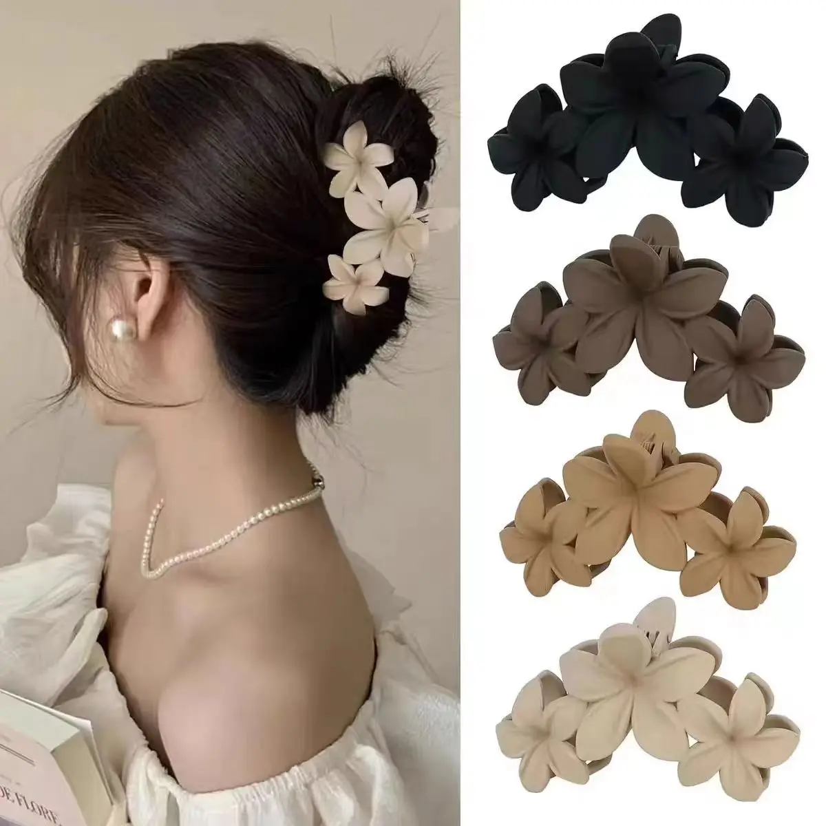 

4PCS Flower Hair Claw Clips Non-Slip Matte Flower Hair Clip for Women Cute Accessories Hawaiian Hair Flower Clip Large Plumeria