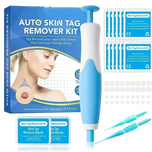 2-IN-1 Auto Skin Tag Removal Tool Kit Painless Skin Label Mole Acne Wart Removal Pen with Cleansing Swabs Facial Skin Care Tool 2