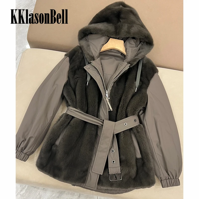 

10.11 KKlasonBell Fashion Hooded Reversible Mink Fur Real Fur Jacket Women With Belt