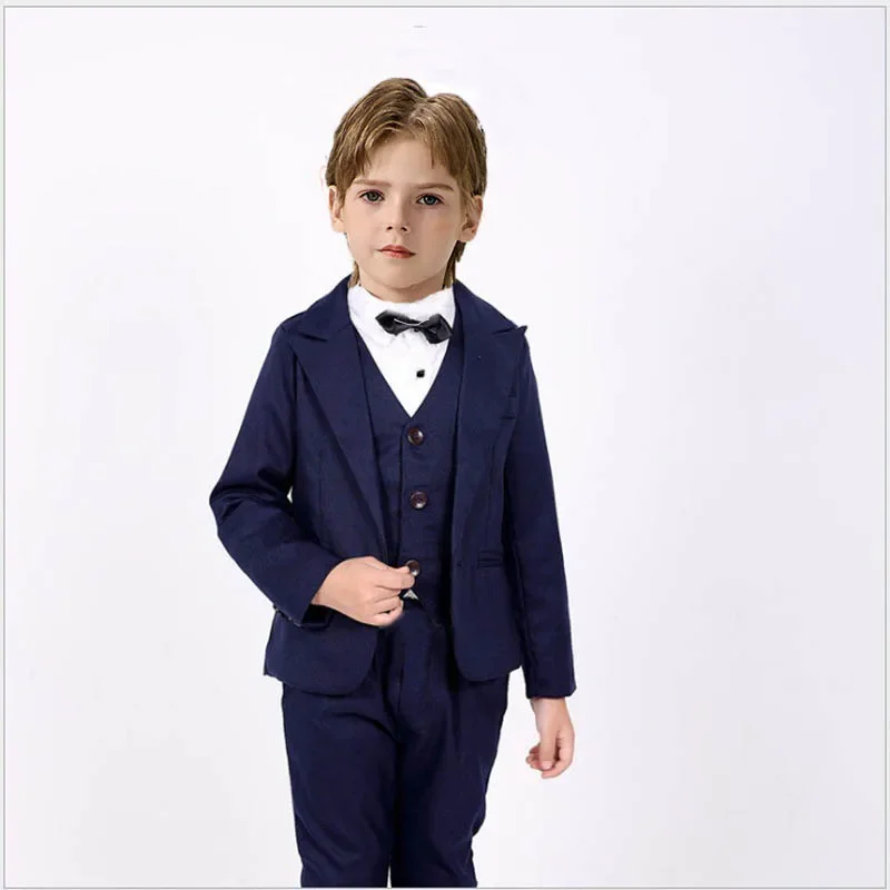 

Boys Jacket Vest Pants Bowtie Ceremony Costume Children Slim Photography Suit Kids Birthday Wedding Dress Performance Tuxedo
