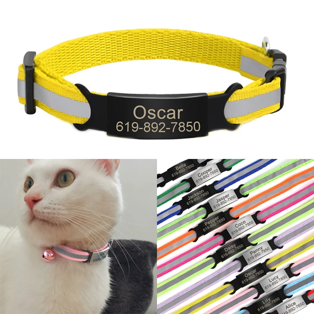 Reflective Cat Collar Engraved Safe Cats Kitten Collars with Bell Puppy Pet Necklace Accessories for Cat Small Dog Chihuahua Reflective Cat Collar Engraved Safe Cats Kitten Collars with Bell Puppy Pet Necklace Accessories for Cat Small Dog Chihuahua