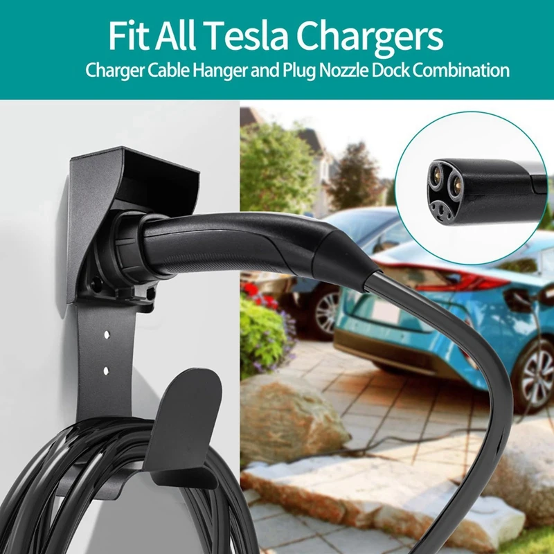 

EV Charger Holder Wall-Mount For Tesla Model Y/3/X/S With Non-Cutting Cable Holder & Secure Lock, Indoor/Outdoor
