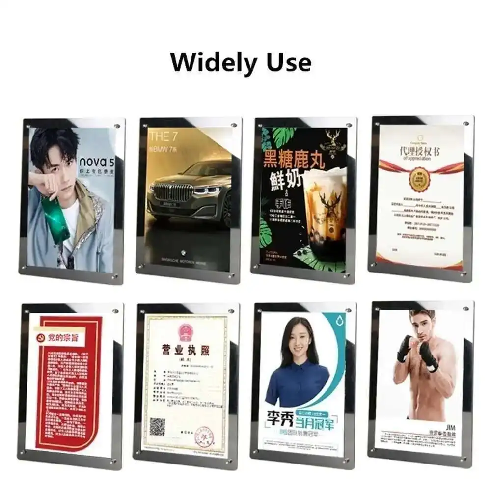 A4 A4 Double Panel Acrylic Sign Holder Wall Mount Poster Frame Clear Floating Frameless Photography Picture Photo Frame