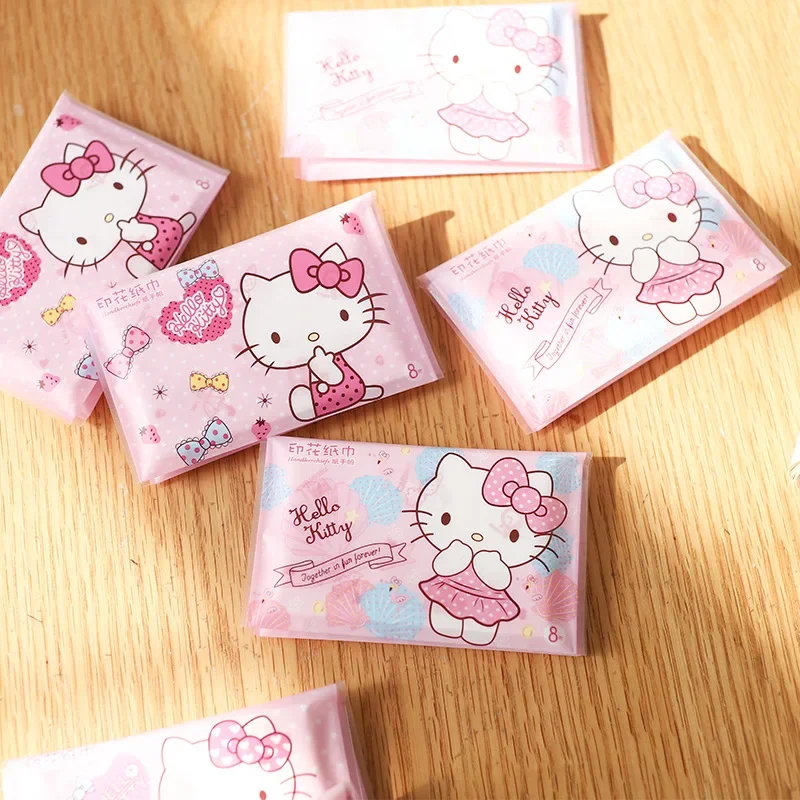 9pcs Hello Kitty Tissue Portable Cute Cartoon Eco-friendly Pocket Women Girl Wallet Paper Handkerchief Thicken Paper Napkin Gift