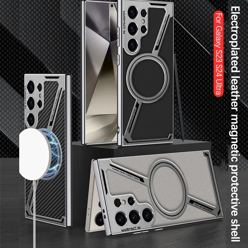 For Samsung Galaxy S26 S25 S24 S23 Ultra Luxury Plating Leather Magsafe Phone Case Magnetic Wireless Charging Shockproof Cover - Image 2