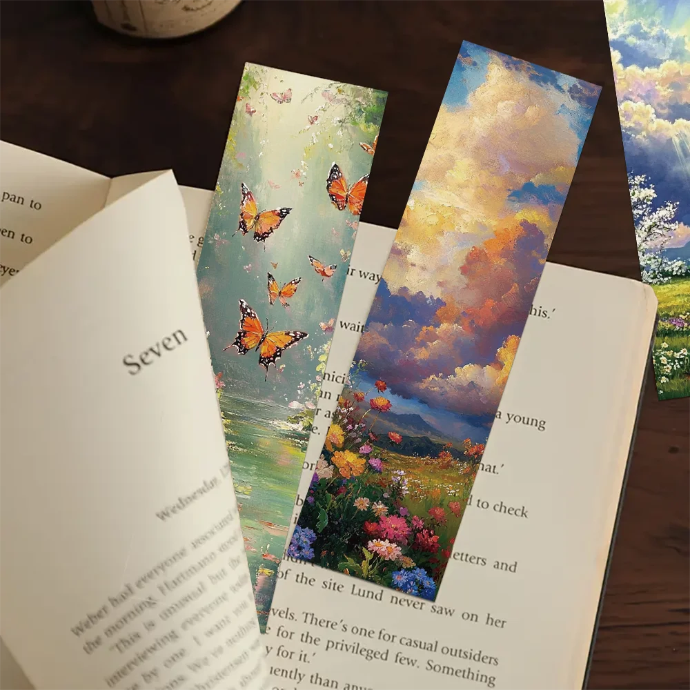 Romantic Landscape Oil Painting Bookmarks for Students Reading Books Labeling Paper Cards DIY Book Page 30pcs